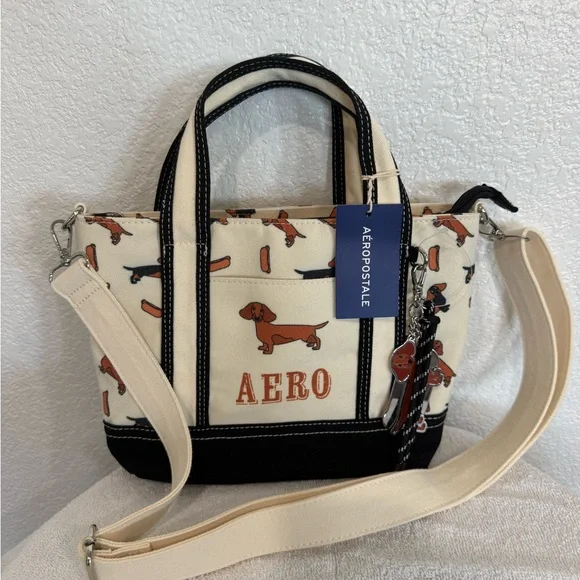 Aeropostale Cream and Black Dachshund Print Tote - Picture 1 of 10